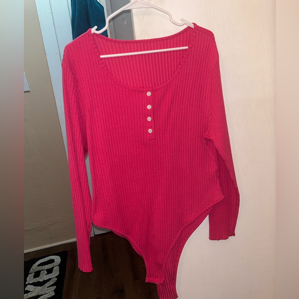 Women's Pink Long Sleeve Bodysuit